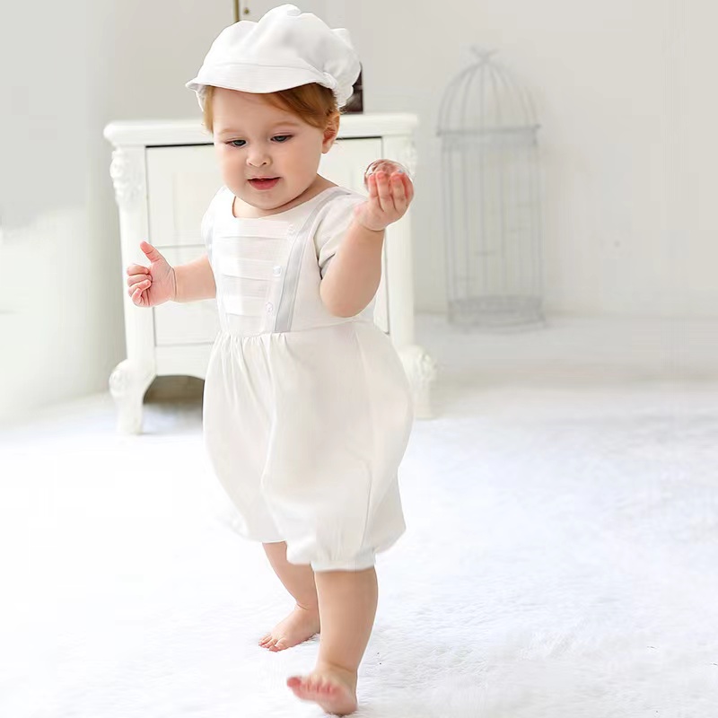 Baptême First Communion Robe Baby Baby White White One-Pice Robe avec un chapeau deux ensembles de MQ6152