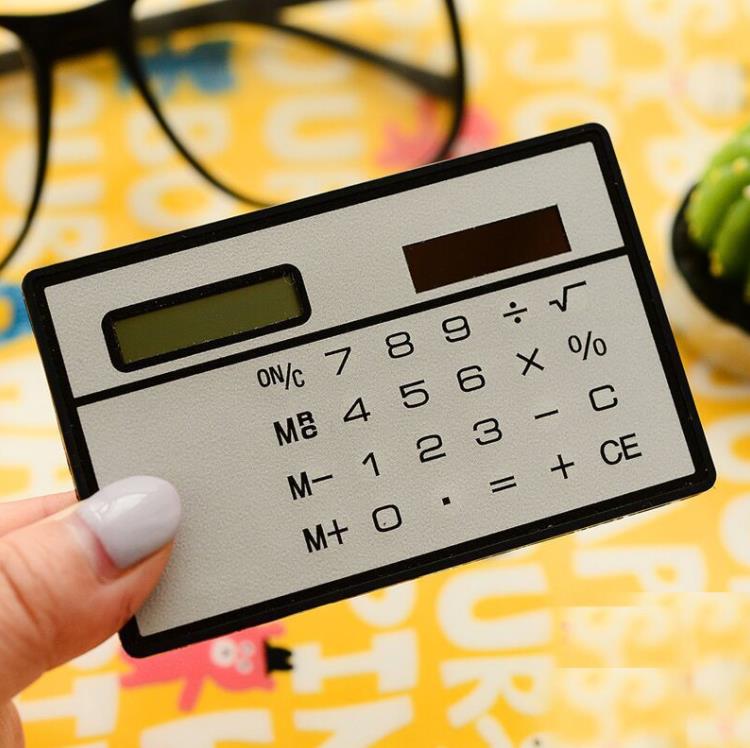 Calculatrice de carte solaire pour jardin, mini calculatrice, compteurs solaires, petites cartes de crédit fines, poche d'alimentation solaire, calculatrices ultra-fines, logo personnalisé SN456