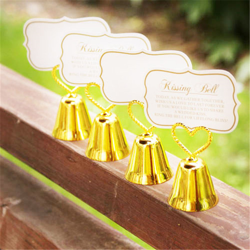 Silver Gold Kissing Bell Place Titulaire de la carte / Porte-photo Décoration de table de mariage Favors FY2964 ss1207