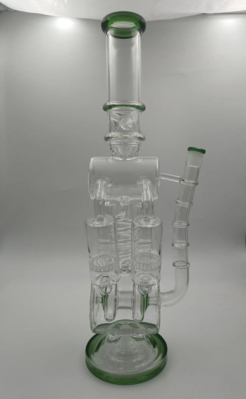 Yellow 18 Inch Glass Bong Hookahs Water Recycler Oil Dab Rig with Honeycomb Filters 14mm Female Smoking Pipes