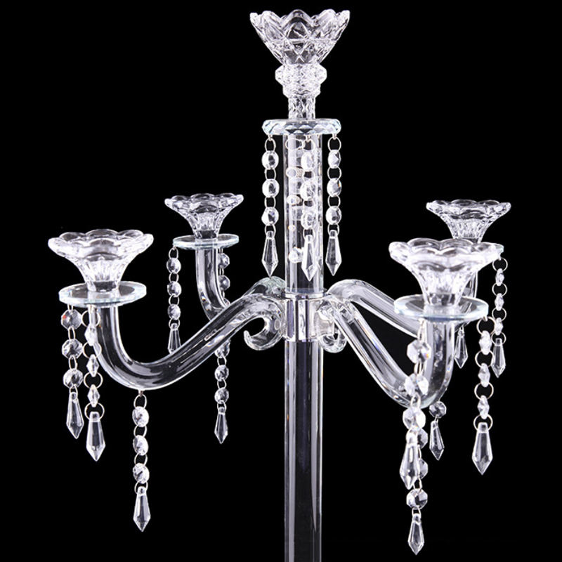 Üst düzey lüks beş başlı kristal mum tutucu romantik düğün ev dekorasyon cam hediye