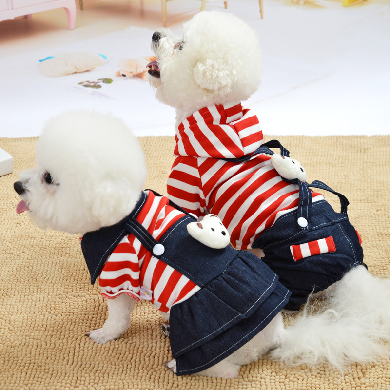 Pet Dog Apparel Puppy Chihuahua Ubranie NOWOŚĆ STRIPE Śliczne Niedźwiedzie Bluzy Mały pies Jean kombinezon kombinezon jesienny zimowy kostium