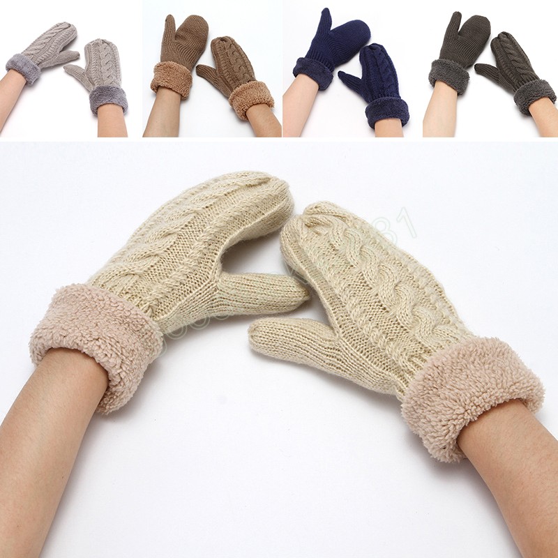 Sticked Twisted Mantens utomhus Woolen Sticking Driving Gloves Solid Color Handmade Plus Velvet Mittens For Women