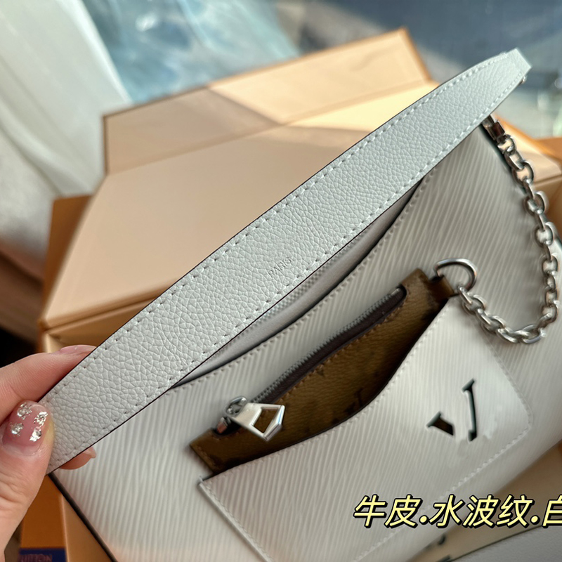 핸드백 여성 Luxurys 디자이너 가방 Crossbody Moire 정품 가죽 패션 Marelle 숄더 백 V 지갑 체인 핸드백 미니 토트