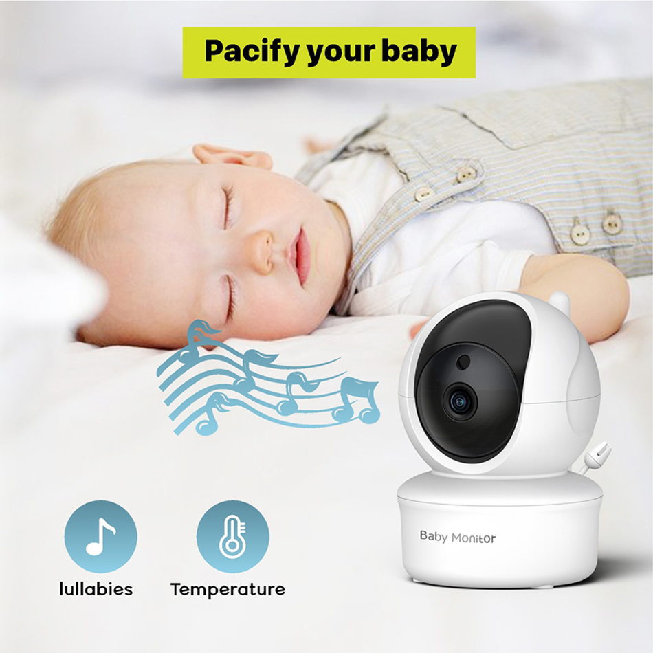 Moniteur vidéo pour bébé berceuses de 5 pouces, avec caméra et télécommande Audio, panoramique, inclinaison et zoom, portée de 1000 pieds, capteur de température audio bidirectionnel SM650