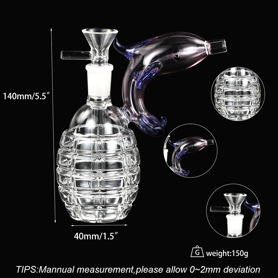 Hookahs Hand Grenade Shape Glass Glash Glayah Dab Rig Water Pipe Acessórios Bongo Bong