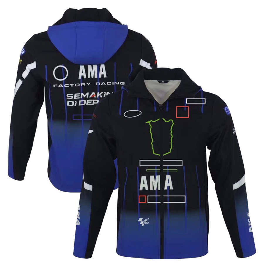 2022 New Moto Factory Racing Team Felpa con cappuccio Giro in moto Blu Tenere al caldo Giacche Zip Fleece Abbigliamento sportivo Cerniera antivento da uomo 191L