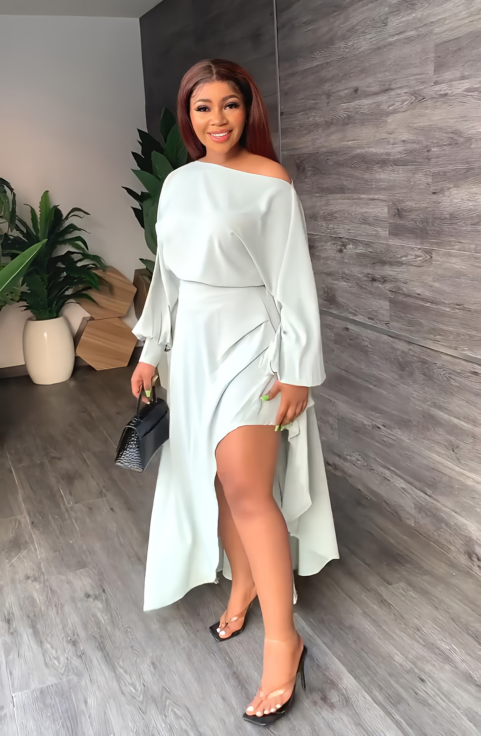 Femmes robes décontractées à manches longues une épaule Sexy Flowy Party Maxi robe lâche robes asymétriques