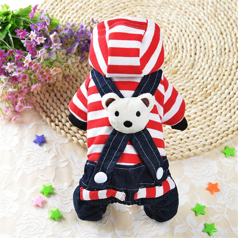 Pet Dog Apparel Puppy Chihuahua Ubranie NOWOŚĆ STRIPE Śliczne Niedźwiedzie Bluzy Mały pies Jean kombinezon kombinezon jesienny zimowy kostium