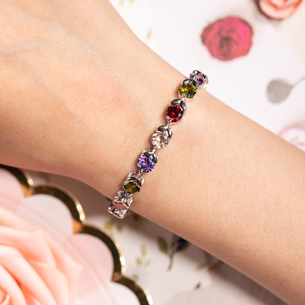 Bracelet de luxe en argent 925 avec pierres précieuses multicolores, chaîne de fiançailles plaquée or pour femmes, cadeau de mariage, Long 18cm