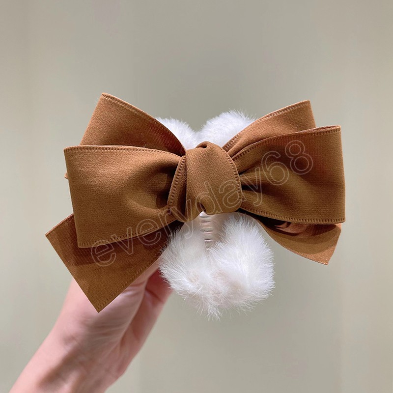 Faux Fur Bowknot Cloth Fabric Clip Hair Accessories Fluffy Big Barrettes Large Bow Plush Hair Claw DIY Ponytail Clips