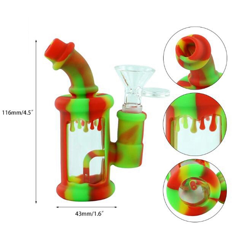 Colorful Silicone Mini Hookah Style Glass Pipes Kit With Handle Bowl Dry Herb Tobacco Filter Waterpipe Shisha Smoking Cigarette Bong Holder Handpipes