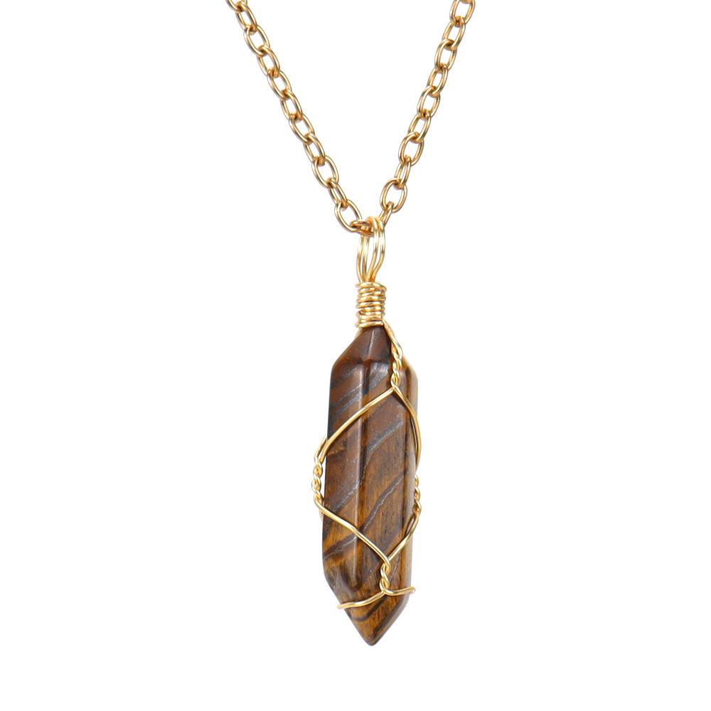 Pierre naturelle cristal Agate fil enroulé à la main cuivre améthyste Rose Quartz hexagramme pendentif collier pour femmes bijoux cadeau