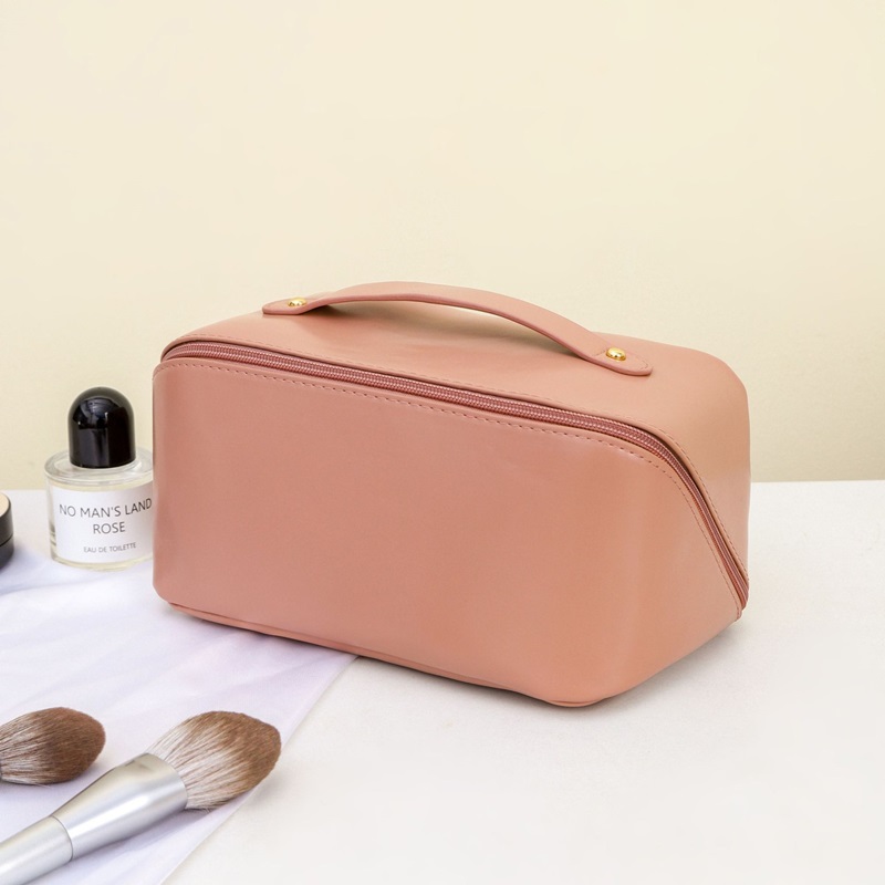 Borsa cosmetica da viaggio di grande capacità Borsa da trucco portatile in pelle PU Borsa da bagno impermeabile da donna Kit da toilette multifunzione