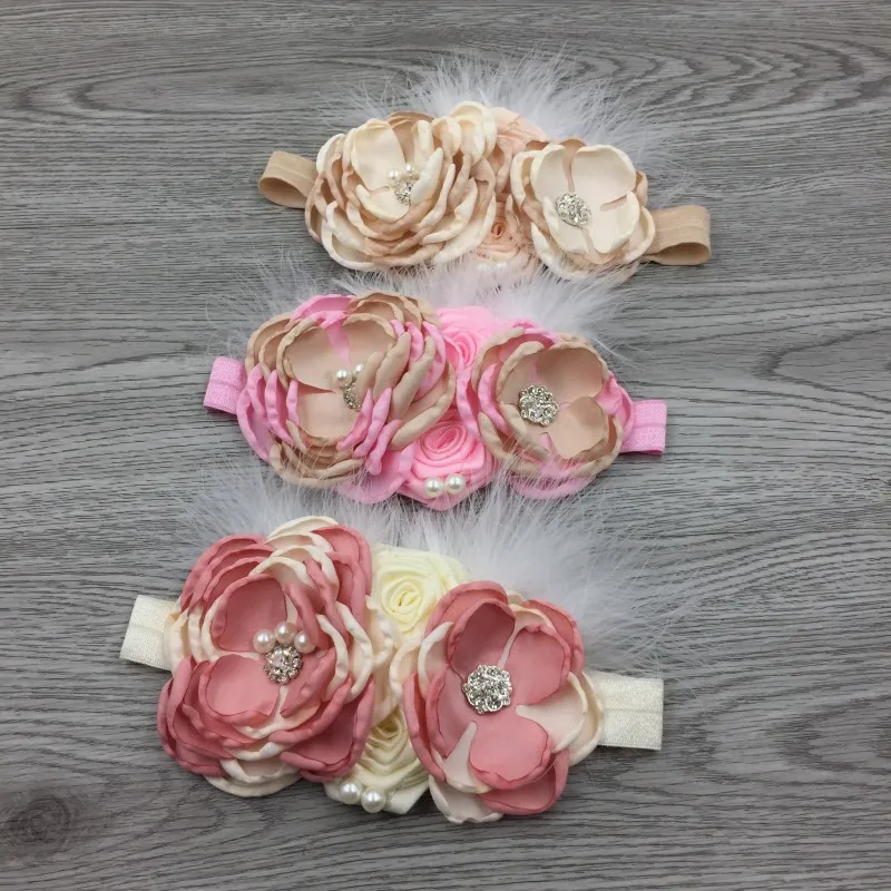 Neonate Neonate Fasce la testa Fiori Piuma Fascia elastica capelli Copricapo bambini Fasce capelli bambini Accessori capelli bambini