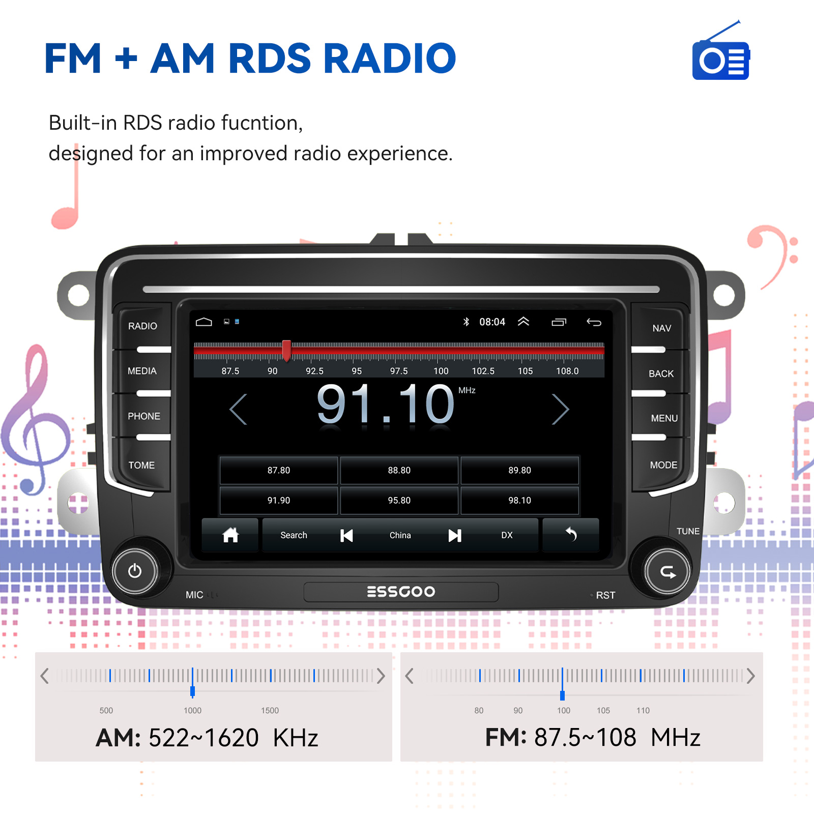 Radio con GPS para coche, reproductor Multimedia con Android 2 Din, CarPlay AM, RDS, DSP, estéreo, 7 pulgadas, para Volkswagen Passat B6 Golf Polo Skoda Seat