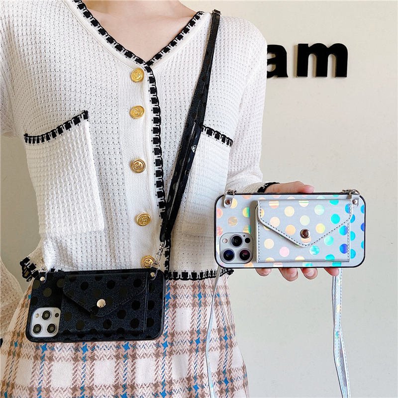 Crossbody Chain Gradient Dots Umschlag Handyhüllen für Samsung Galaxy S23 Ultra S22 Plus S21 S20 S21FE S20FE Note10 Pro Note20 A33 A23 5G Halskette Wallet Bracket Shell