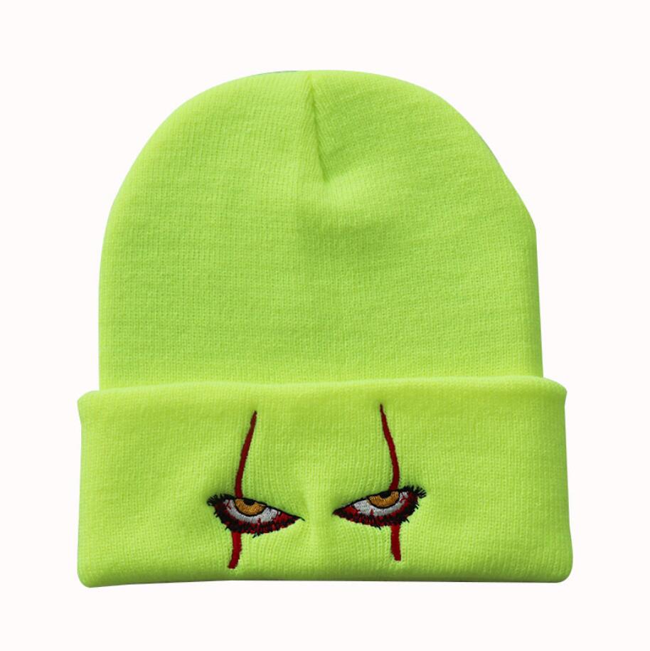 Unisex Knitted Hat Winter Warm Beanie Clown Pennywise Scary Eyes Men Embroidery Hedging Wool Knit Hat Women Cycling Skiing Cap 