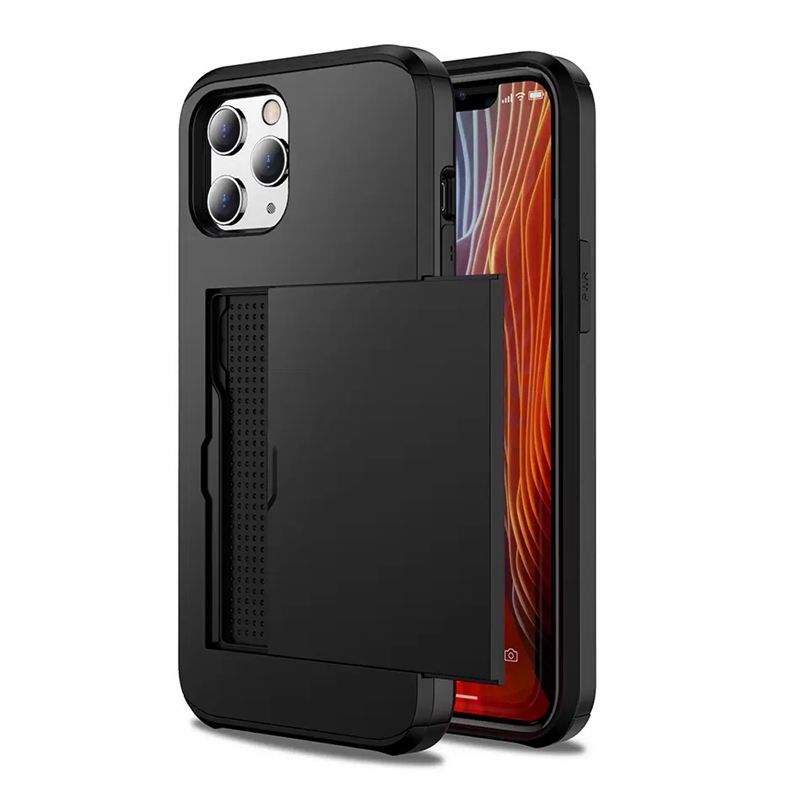 Dual Layer Credit Card Holder Phone Cases for iPhone 14 13 12 Mini 11 Pro XS Max XR 7 8 Plus Samsung S22 S21 Note20 Ultra S21FE Soft TPU Hard PC Shockproof Card Pocket Case