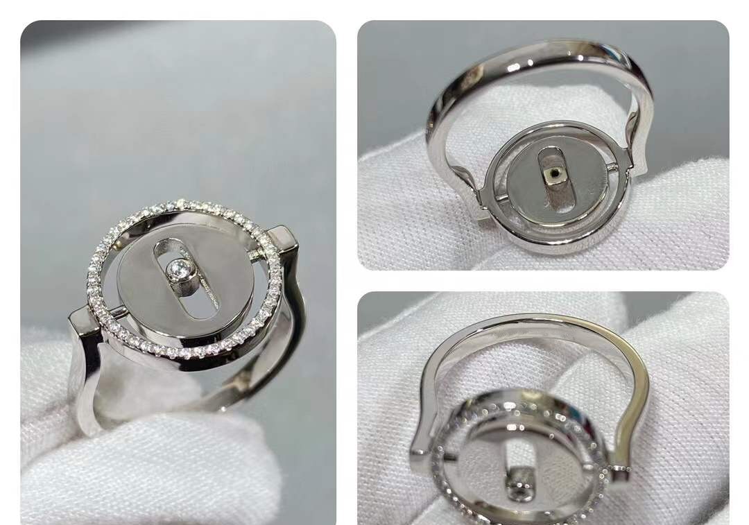 Moda 925 Sterling Silver Lucky Move Pierścienie dla kobiet Crystal Wedding Pand Dancing Side Stone