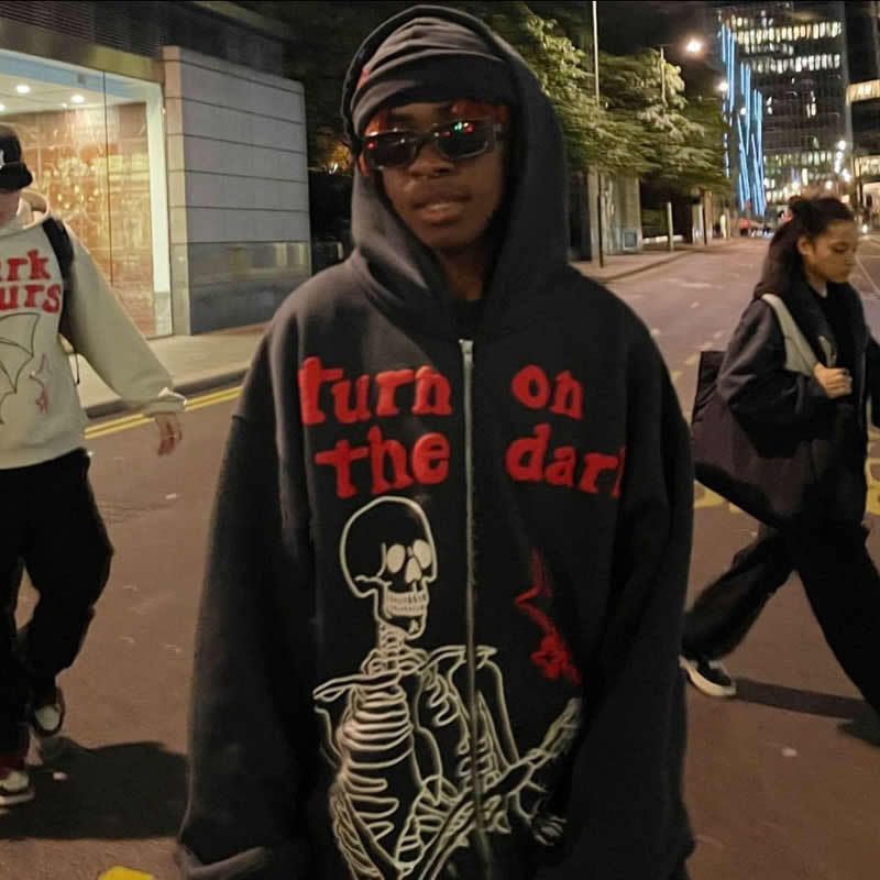 Erkek Hoodies Sweatshirts Y2K Erkekler Emo Street Giyim İskeleti Hoodie Zip Yukarı Alt Peri Grunge Koreli Büyük Boyut Gotik Ceket Üst Kıyafetler 221208