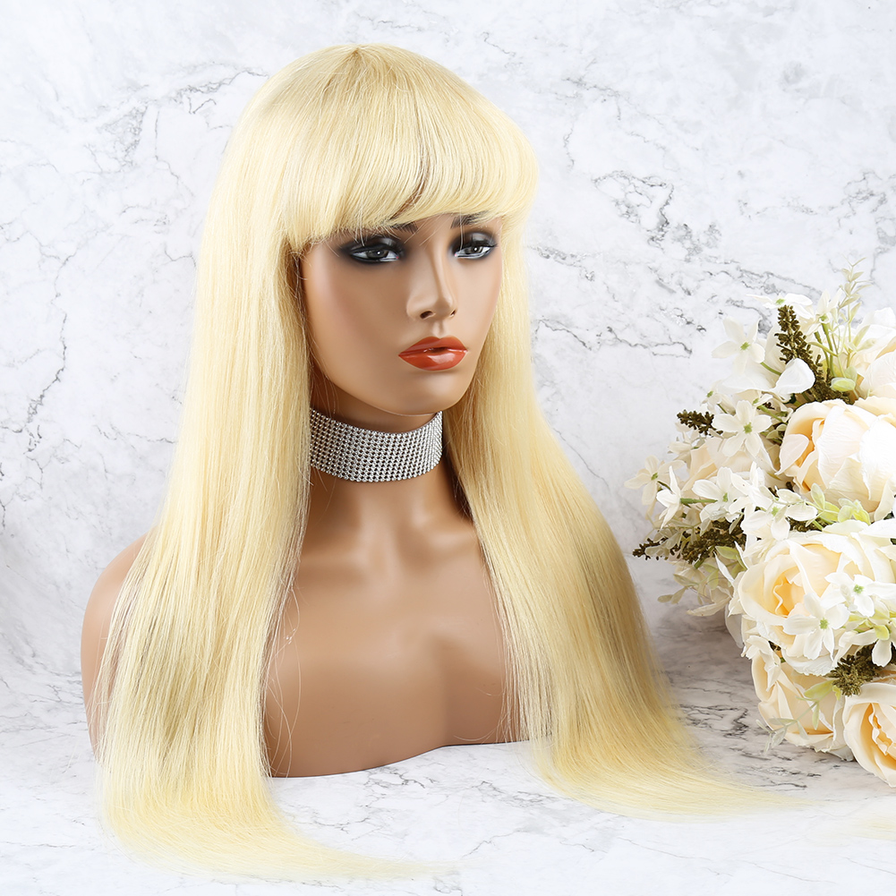 613 blonde machine made human hair wig virgin hair wigs 1230inch straight with bang shoulder no lace front for black women
