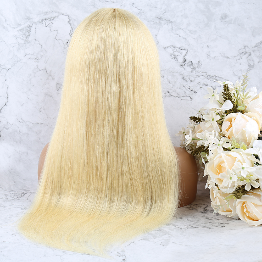 613 blonde machine made human hair wig virgin hair wigs 1230inch straight with bang shoulder no lace front for black women