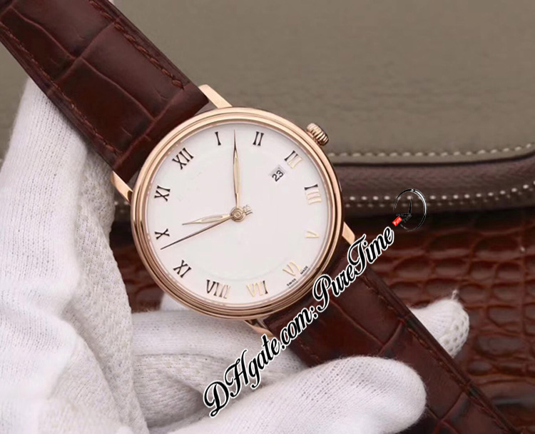 Villeret Ultraplate Ultra Slim A1511 Automatic Mens Watch ZF 6651-3642-55B Rose Gold White Dial Silver Roman Marker Brown Leather Strap Super Edition Puretime B2