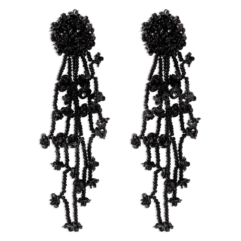 Fashion Long Tassel Brincos de pérolas simuladas Brincos de pétalas de flores de contas de cristal Brincos de pétalas para mulheres Acessário de jóias de casamento