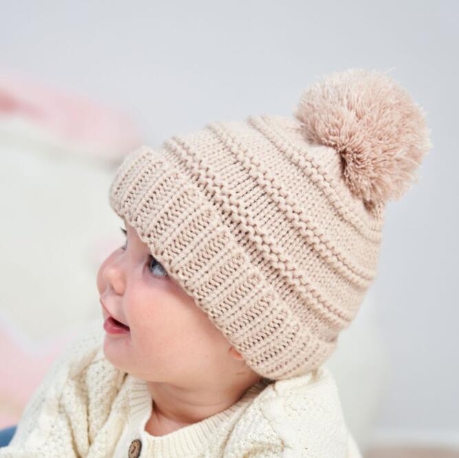 Children Autumn Winter Warm Woolen Knit beanie hat fur ball Pom Poms 0-3 Years Old Baby Knitted acrylic Hats cute toddler bobble beanies cap