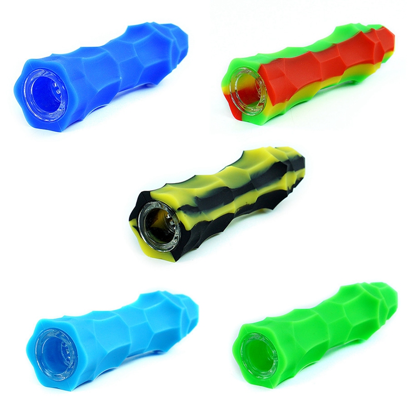 Tubi in silicone colorato Vetro spesso Erba secca Tabacco Filtro poroso Catcher Taster Bat One Hitter Stand Handpipes Smoking Sigaretta Suggerimenti DHL