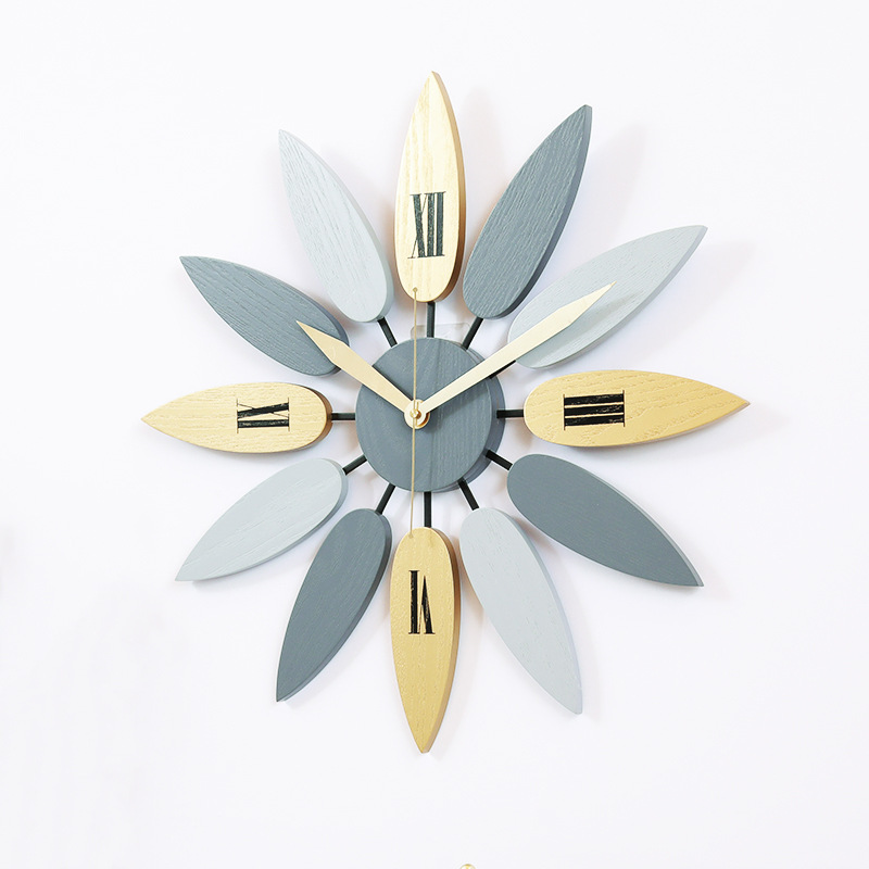 52cm Unique Wall Clock Nordic Style Leaf Pattern Mute Quartz Retro Silent Clock Brief Home Office Living Room Decor