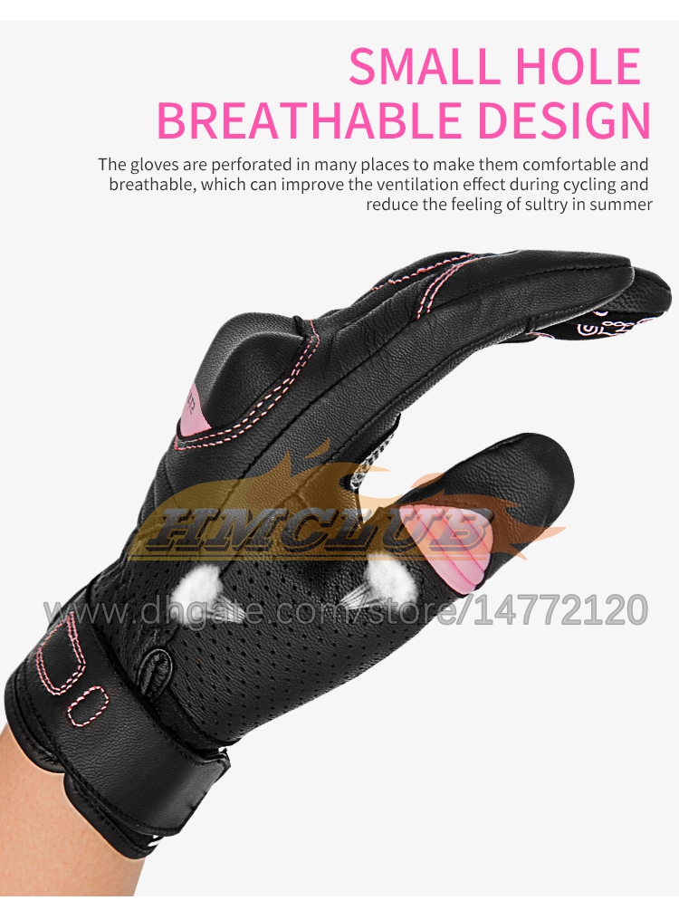 ST819 femmes moto gants en cuir de chèvre véritable plein doigt écran tactile Knuckle Protection rétro moto Gear été rouge