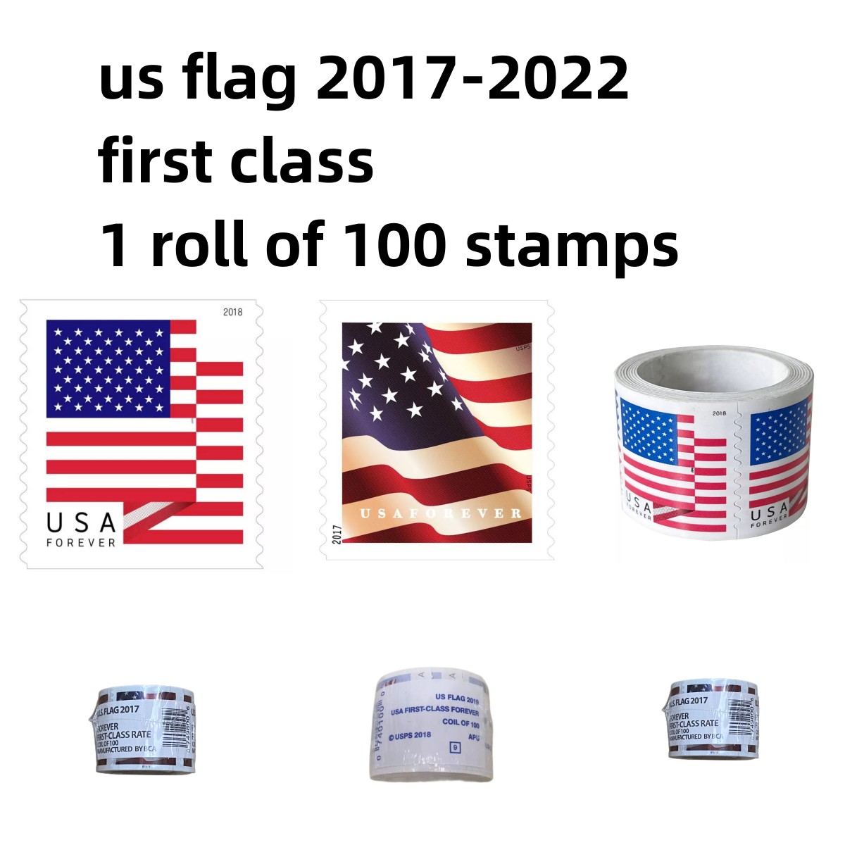 2022 Sticker Flag USA USA Stamp postale Posta di prima classe Mail per US Office Service Rotolo Coil of 100 Wedding Celebration Inviti Anniversary Compleanni