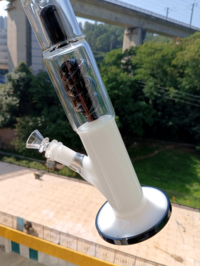 Bong en verre blanc laiteux avec spirale Perc 14 pouces droite recycleur d'eau barboteur huile Dab Rig Shisha