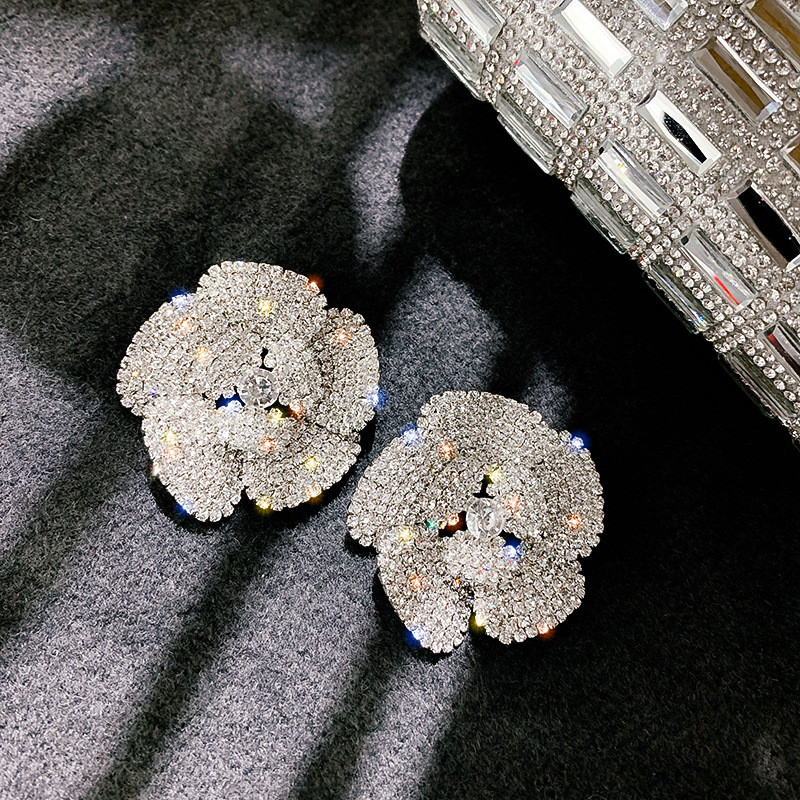 Full Rhinestone Crystal Stud örhängen för kvinnor överdimensionerade blommor kristallörhängen fest bröllop smycken gåvor