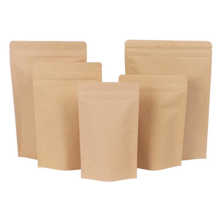 Brown Kraft Aluminizing Pouch Påsar Stå upp Kraft Paper Aluminium Foil Bag Återställbar Zip Lock Grip SEAL Food Grade DHL SN475