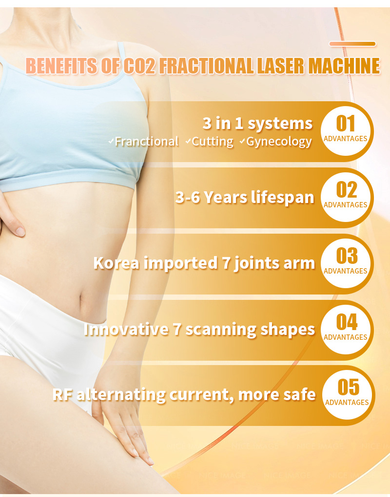 Máquina de Laser Fracionado CO2 10600nm Cosmetic Skin Resurfacing Cicatrizes de Acne Aperto Vaginal Dot Matrix Radiofrequency Rejuvenescimento da Pele