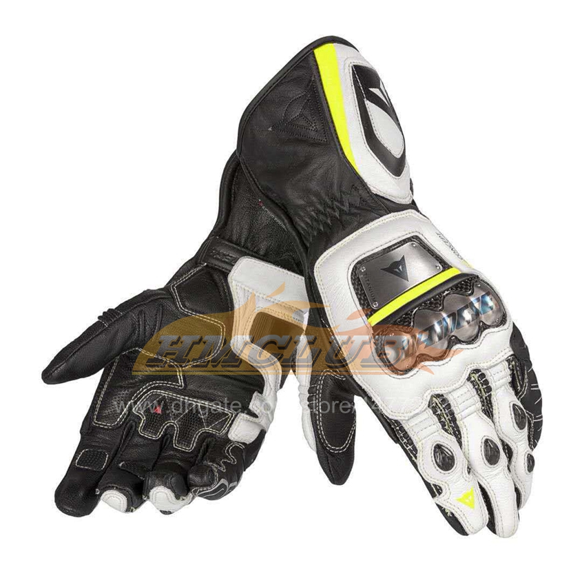 Gants longs en cuir de protection de vélo de course de moto ST863 Gants noirs blancs jaunes