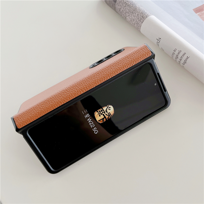 Folding Lychee Grain Leather Phone Cases for Samsung Galaxy Z Fold3 Fold4 5G Vogue Solid Color Business Protective Shell Shockproof