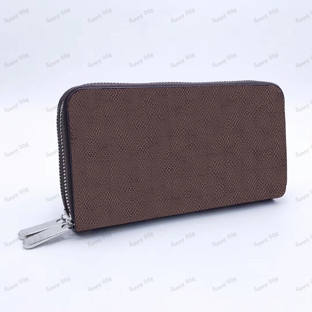 Luxury Designer Clutch Bag Dual Zipper Multilayer Printing Grid Purse Large Capacity Business Wallet Photo Bit Passport Slot