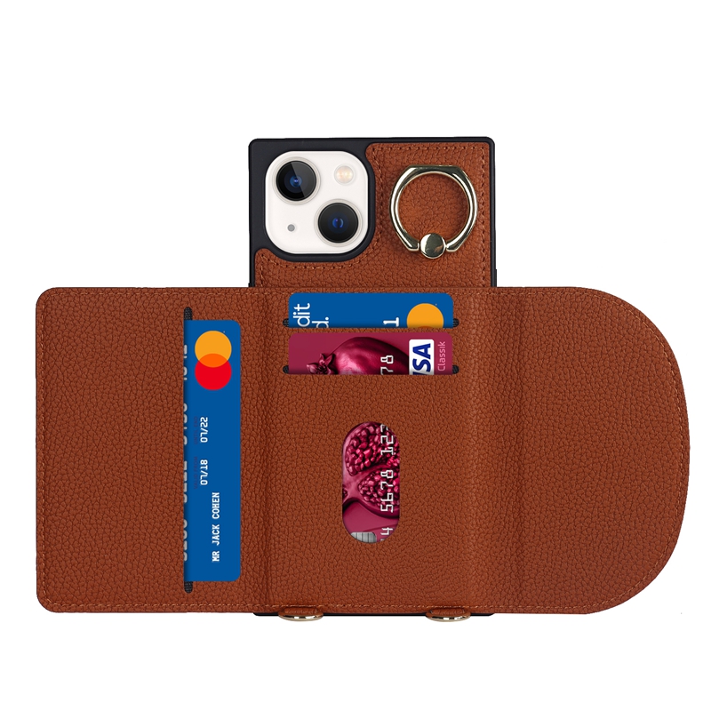 Multifunction Card Pocket Pack Leather Cases For Iphone 14 Pro Max Plus 13 12 11 8 7 Finger Ring Holder Credit ID Slot Shockproof Phone Back Cover Shoulder Strap Lanyard