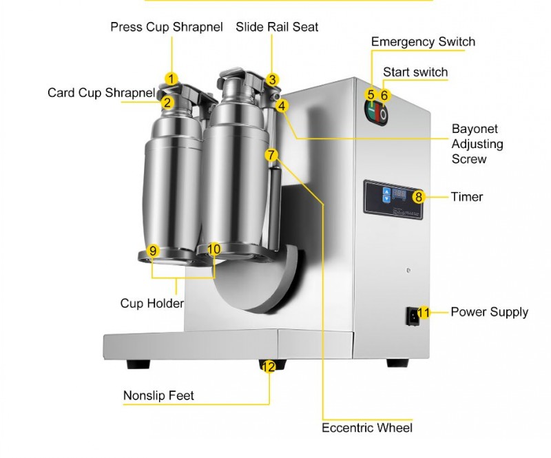 2022 Extrusora de comida Bubble Boba Shaker 750ml Máquina de tremor de leite comercial Processadores de café com coquetel de bebidas duplas