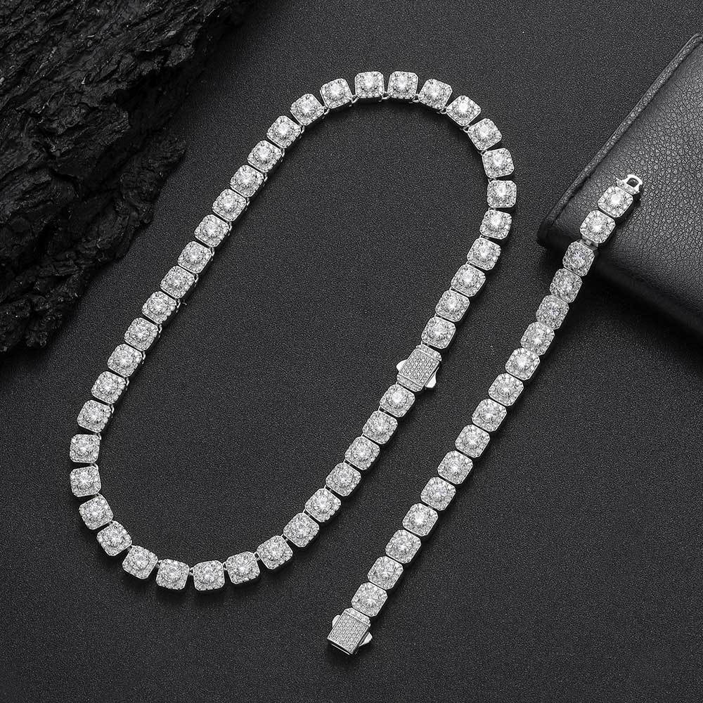 Бринг -хрустальный сахар бриллиант каменный теннисный ожерелье для мужчин Медь 18 тыс. Реальное золото.