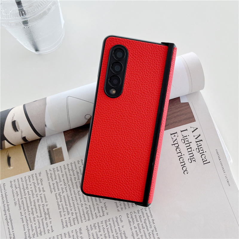 Folding Lychee Grain Leather Phone Cases for Samsung Galaxy Z Fold3 Fold4 5G Vogue Solid Color Business Protective Shell Shockproof