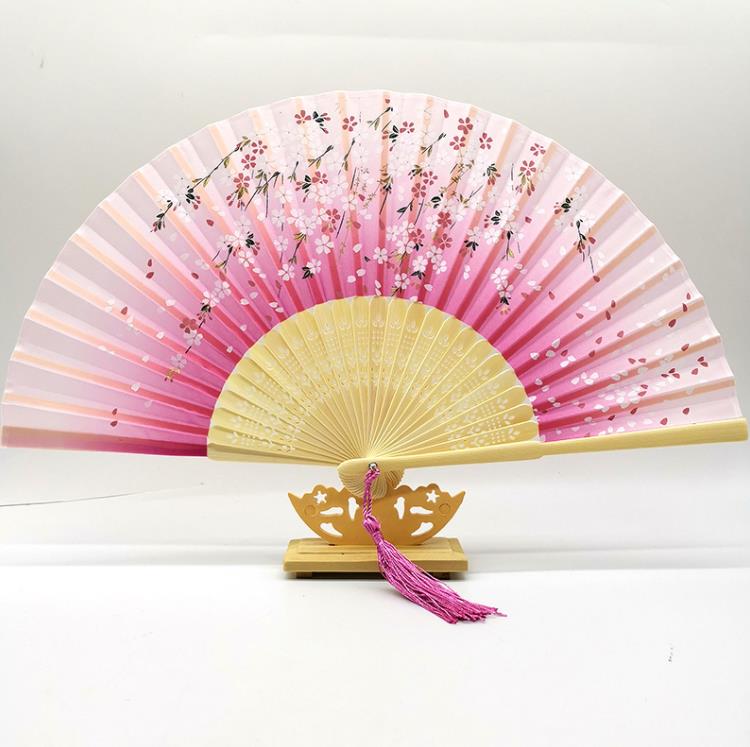 Bamboo Flower Fold Hand Fans Wedding Favor Chinese Style Silk Fan Children Antique Folding Fan Gift Vintage Party Supplies SN474
