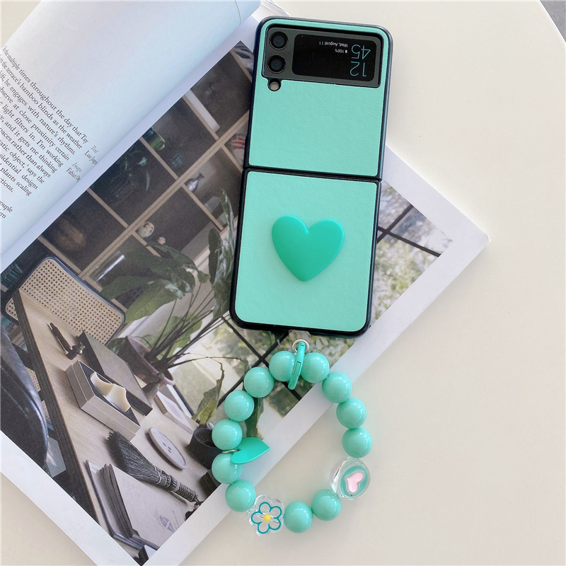 Folding Flower Armband Telefonfodral f￶r Samsung Galaxy Z Flip3 Flip4 5G Love Heart Leather Vogue Protective Shell Suffs￤ker