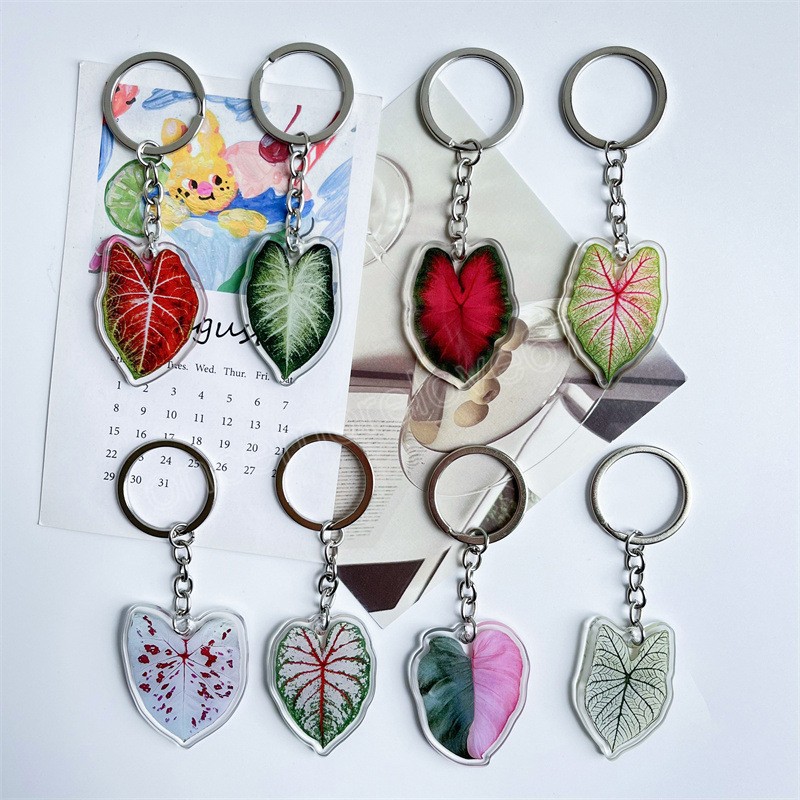 Vintage Imitation Leaf Neychain Keyring Women Girl Kid Double-Sided Bag Key Car Pendant Party Gift Charm Dekoration Ornament