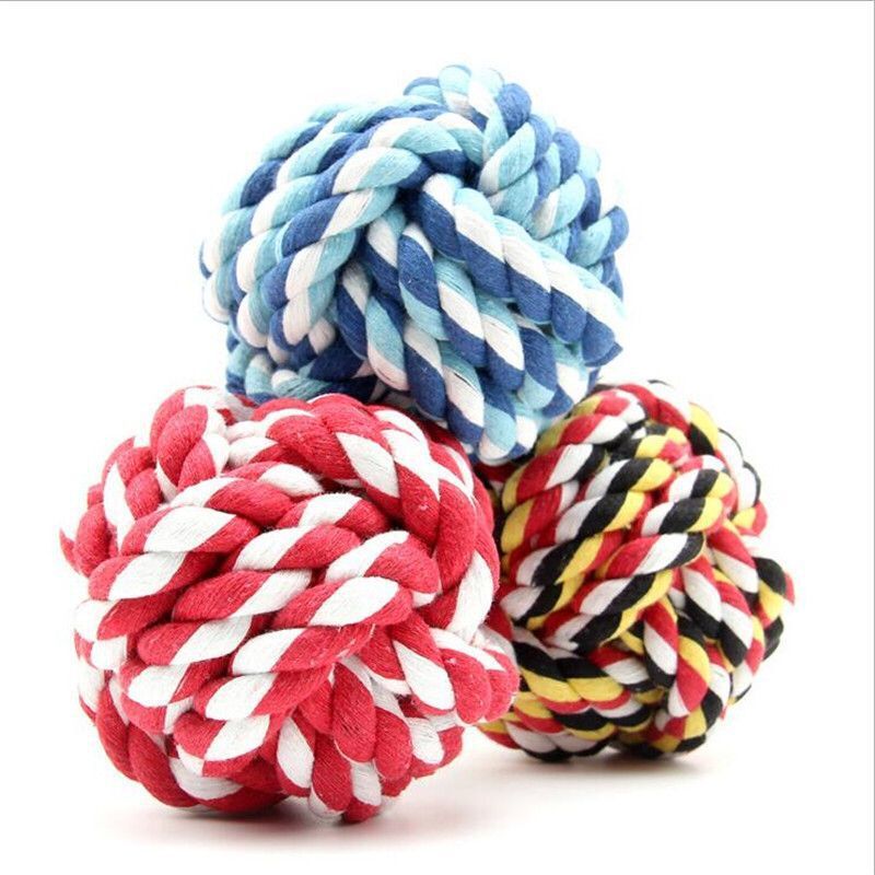 Corde à mâcher en coton pour chiot, jouet interactif et Durable en forme de boule pour chien, jouet tressé en coton