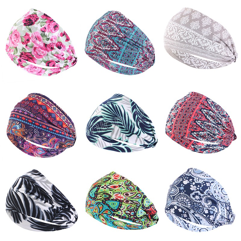 Boho bomullsbrett pannband för kvinnor cashew leopard blomma tryck turban headwrap yoga hårband flickor hår tillbehör